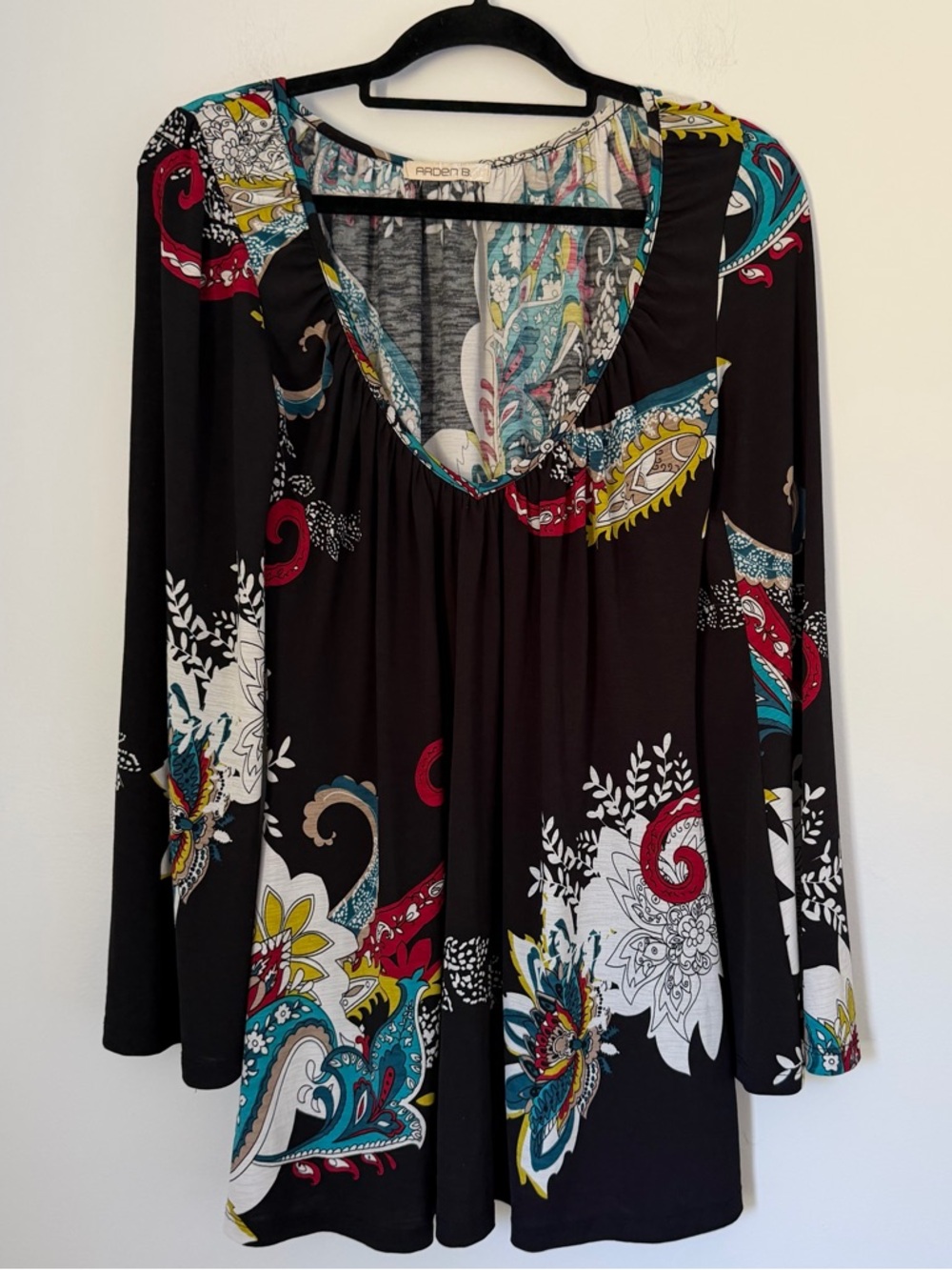 Vintage Y2K Arden B Paisley Bell Sleeve Boho Tunic Top S